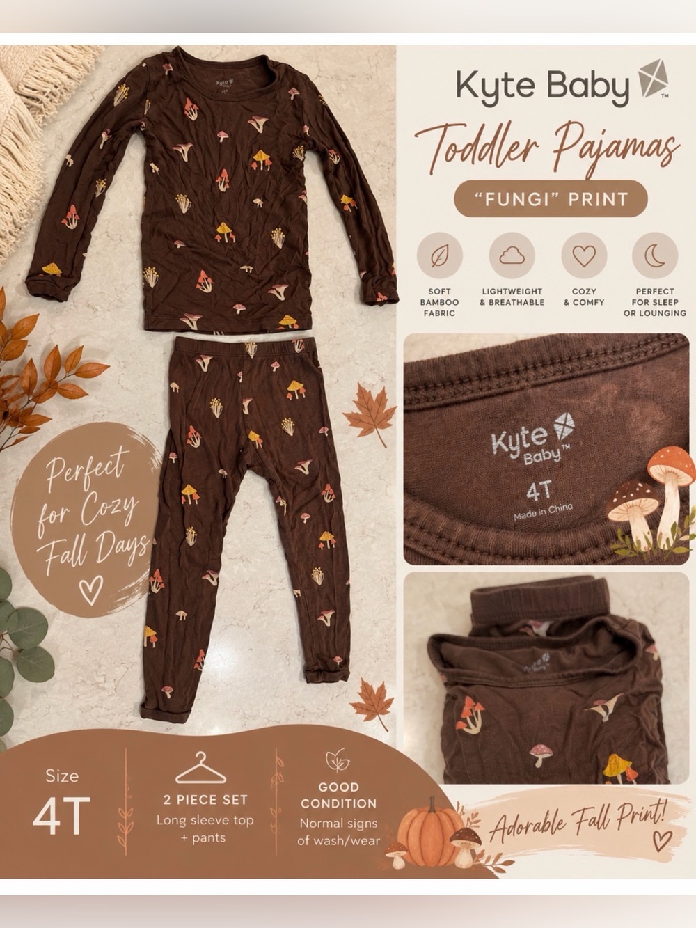 🍄 Kyte Baby Toddler Pajamas – Fungi Print – Size 4T